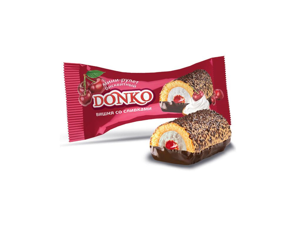 Донко: Мини-рулет DONKO вишня со сливками 1/2,1кг
